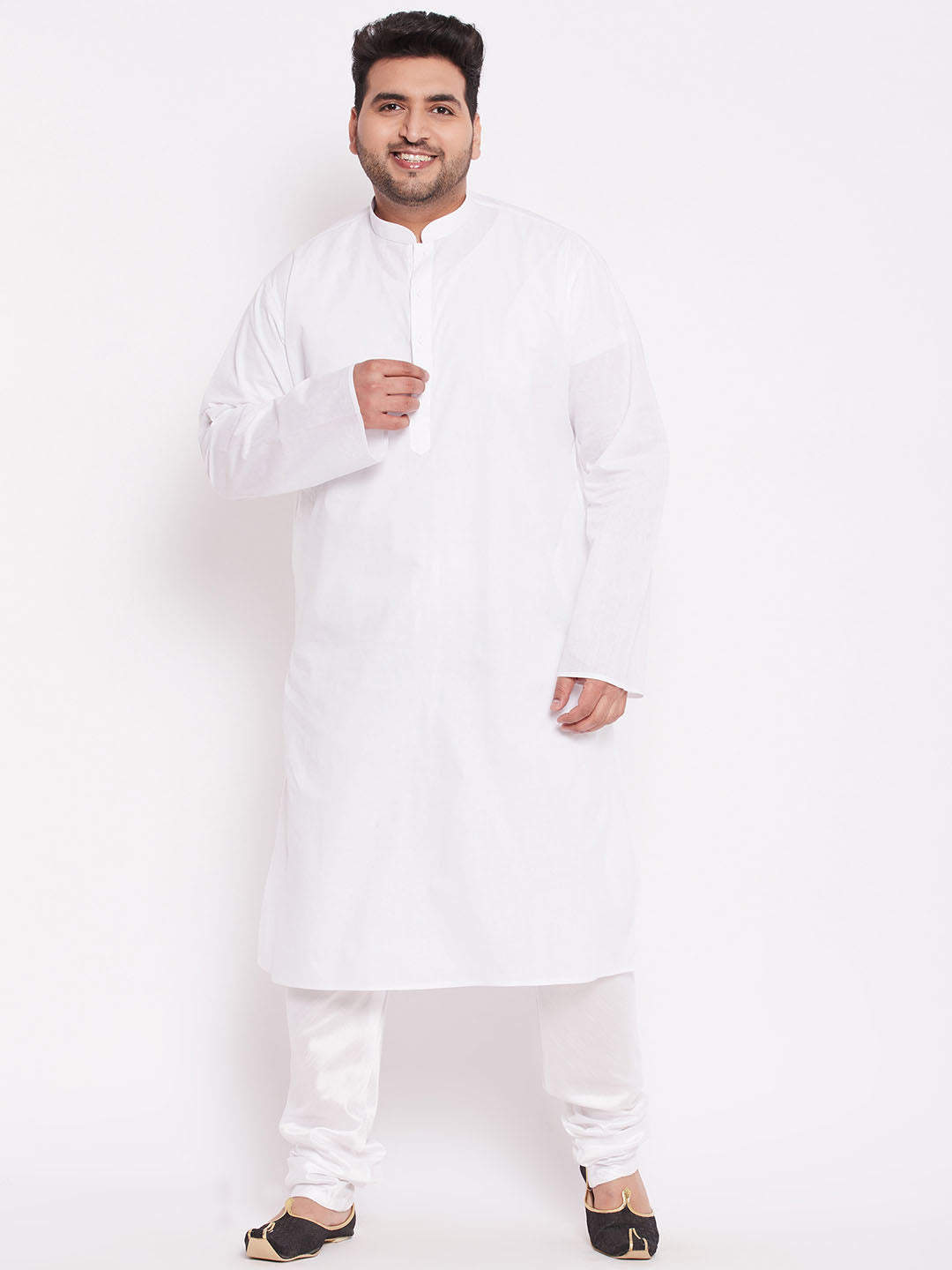 VASTRAMAY Men's Plus Size White Cotton Silk Blend Churidar