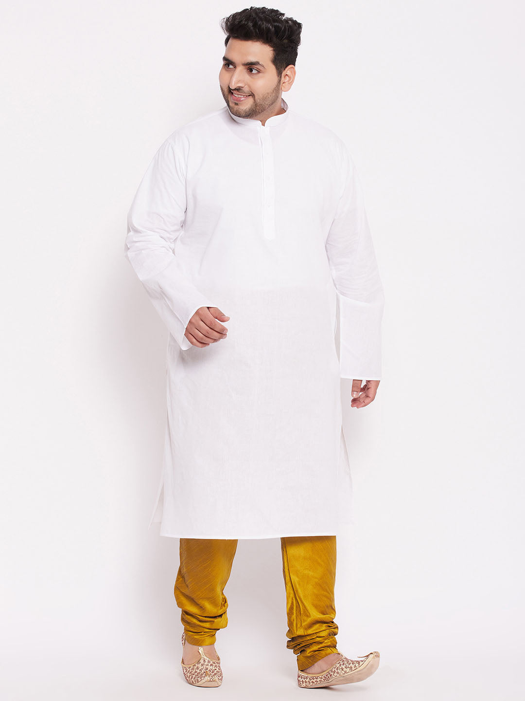 VASTRAMAY Men's Plus Size Mustard Cotton Silk Blend Pyjama