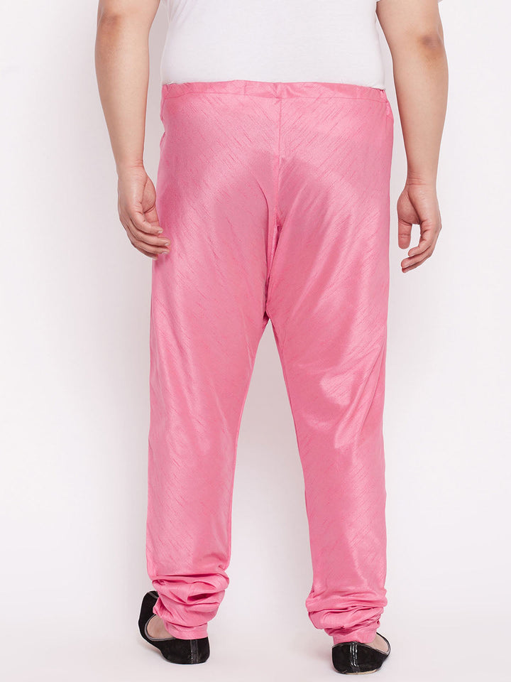 VASTRAMAY Men's Plus Size Pink Solid Slim-Fit Churidar