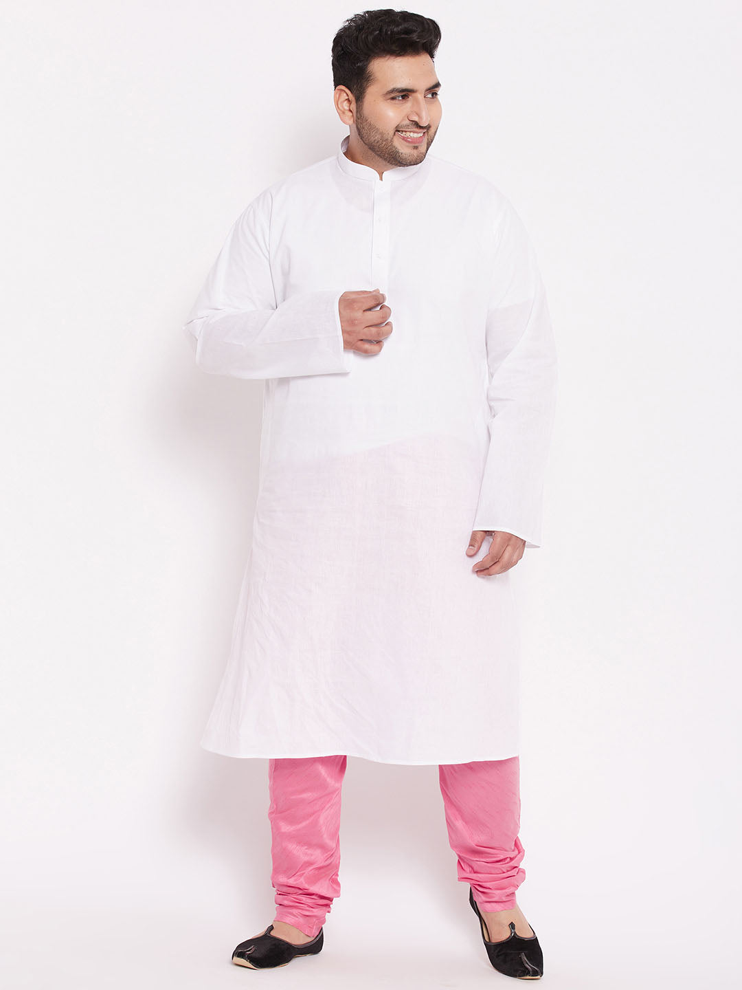 VASTRAMAY Men's Plus Size Pink Solid Slim-Fit Churidar