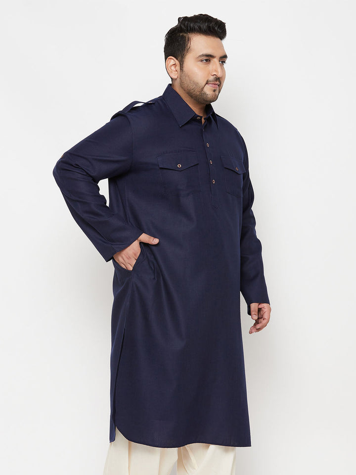 VASTRAMAY Men's Plus Size Blue Pathani Kurta