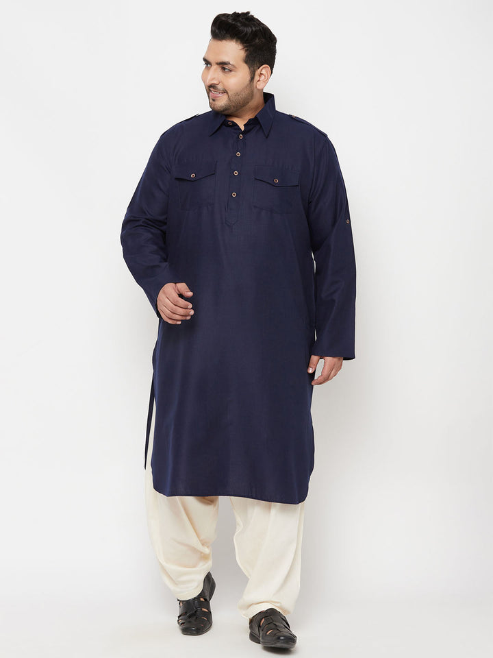 VASTRAMAY Men's Plus Size Blue Pathani Kurta