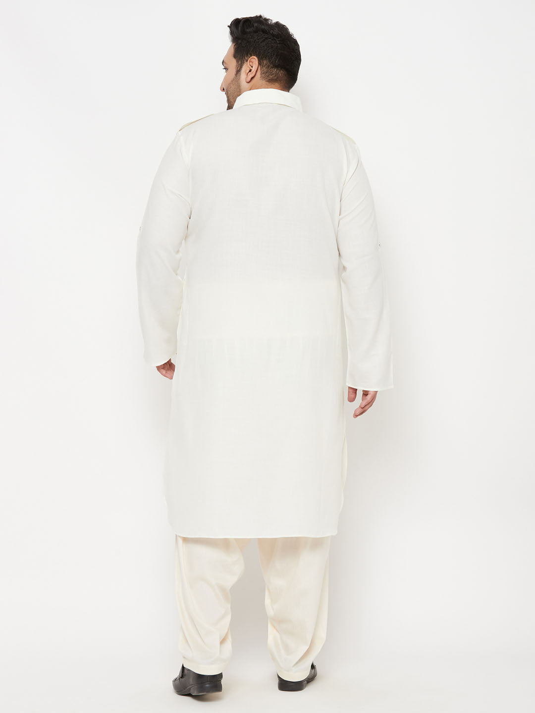 VASTRAMAY Men's Plus Size Cream Cotton Blend Pathani Set