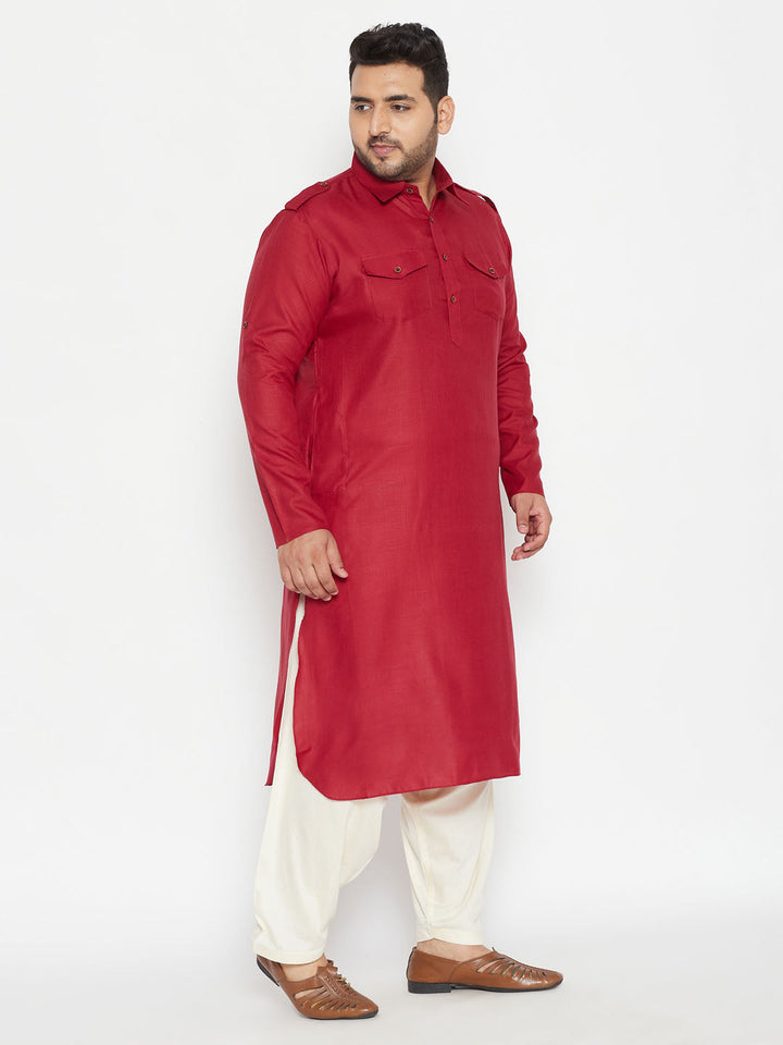 Vastramay Maroon & Cream Pathani Set for Men, Traditional Indian Ethnic Wear