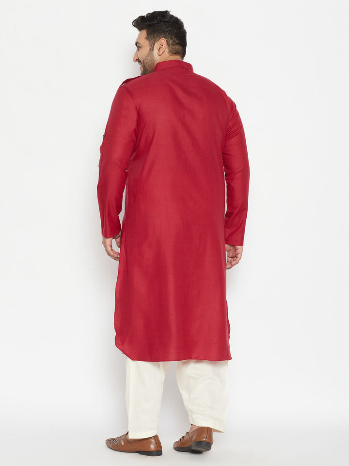 Traditional Vastramay Maroon & Cream Pathani Set for Men with intricate embroidery and elegant design