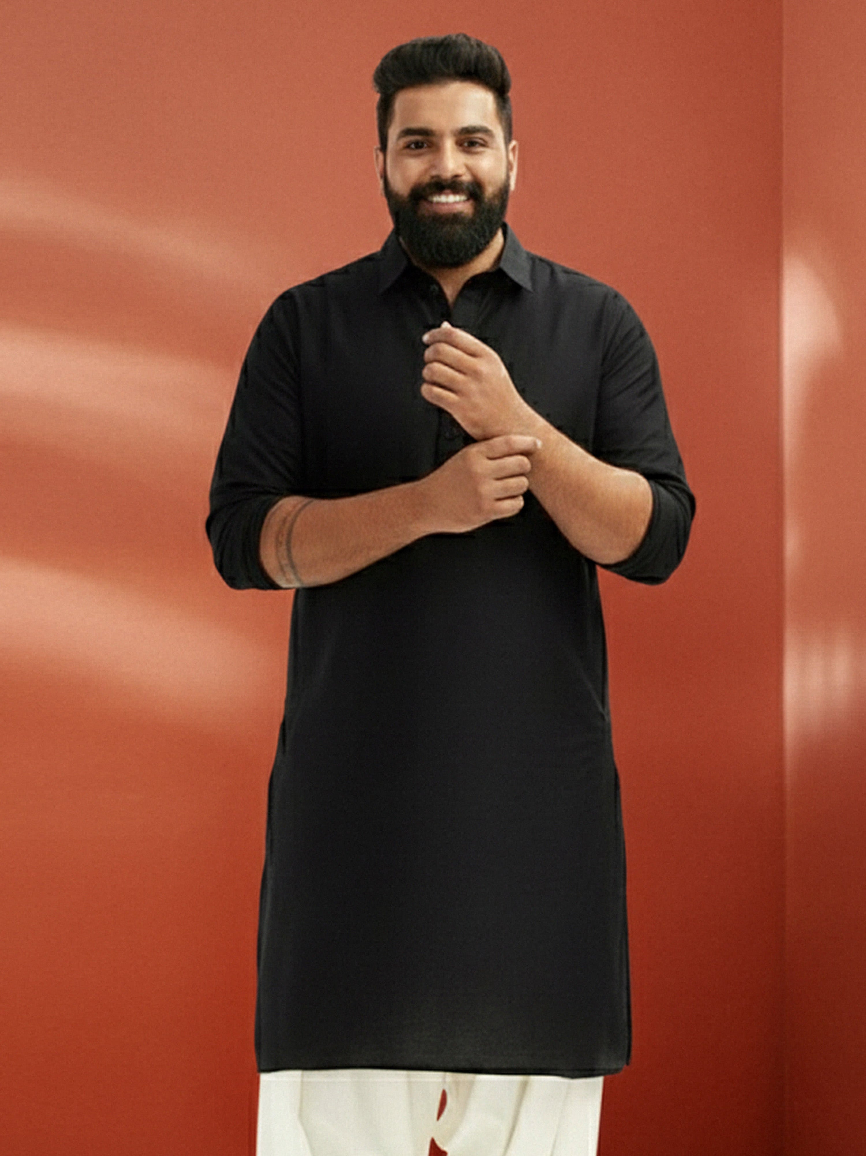 Men's Plus Black Pathani Kurta
