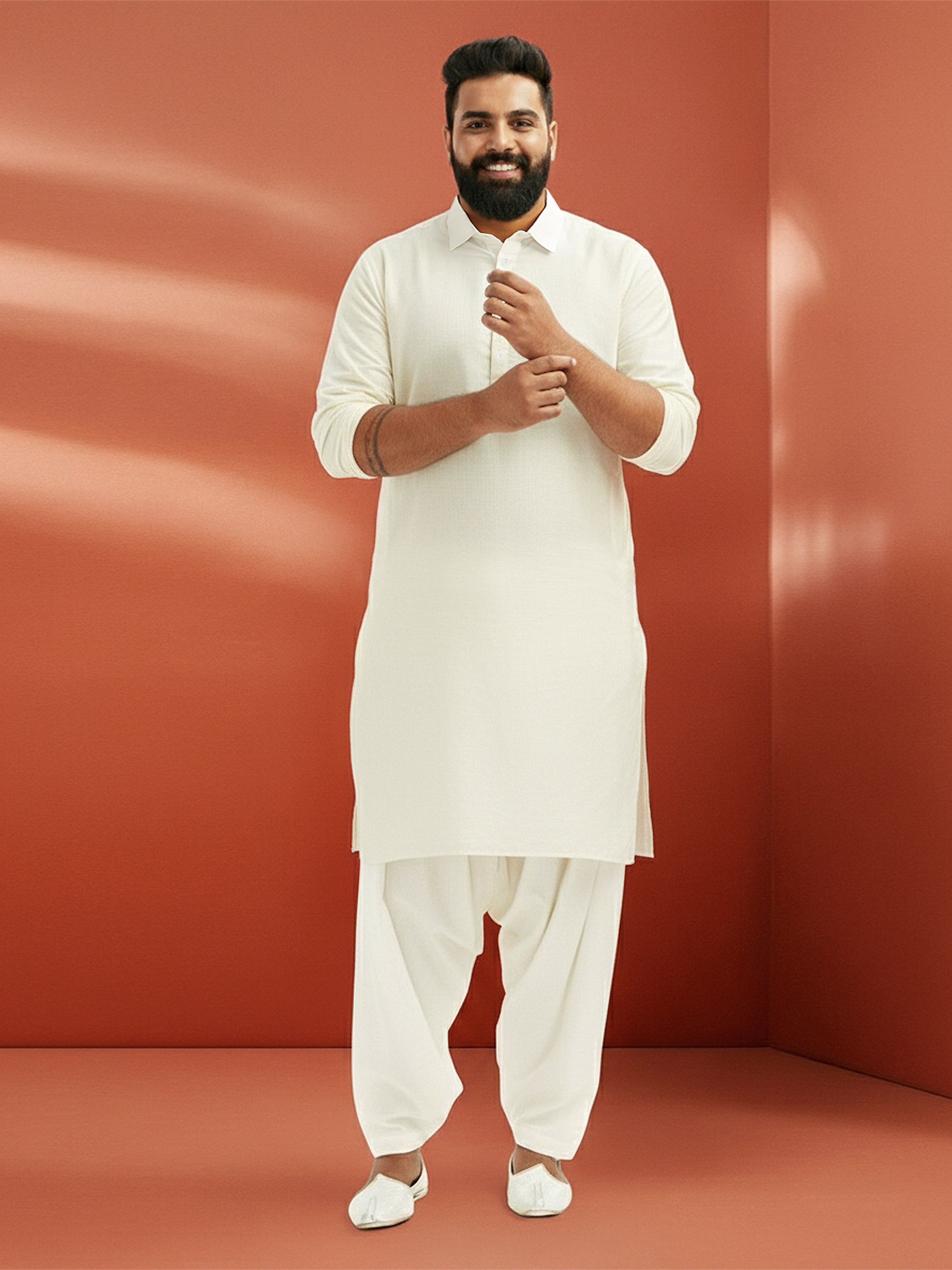 Men's White Viscose Kurta with Patiala Pant