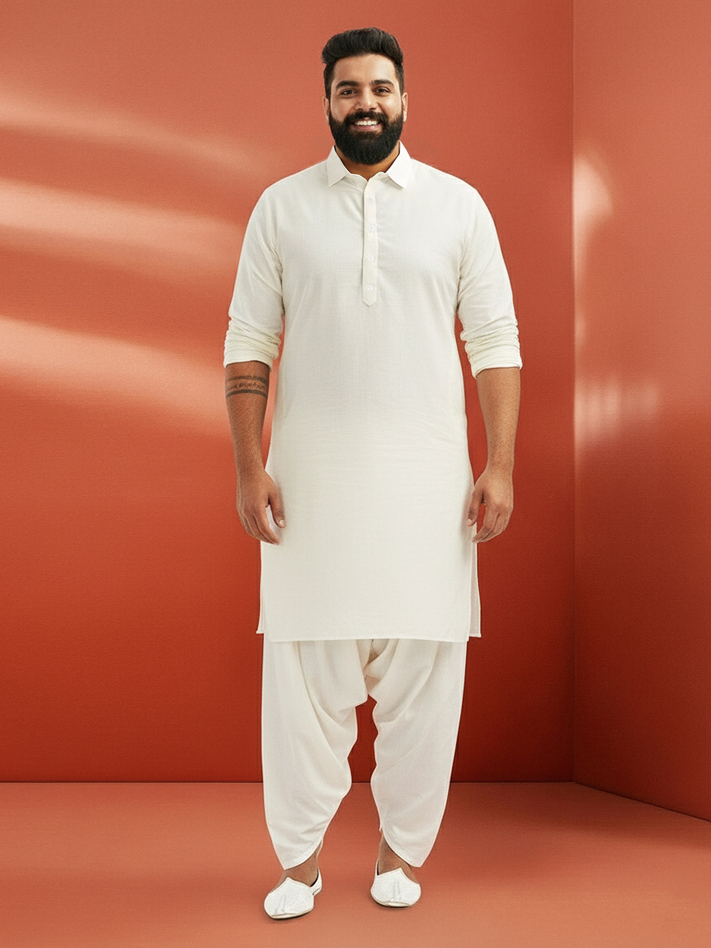 Men's White Viscose Kurta with Patiala Pant