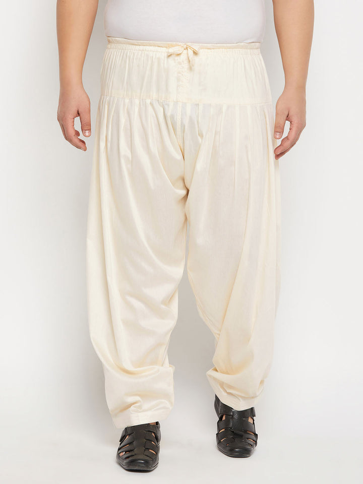 VASTRAMAY Men's Plus Size Cream Cotton Blend Patiala for comfortable and stylish ethnic wear