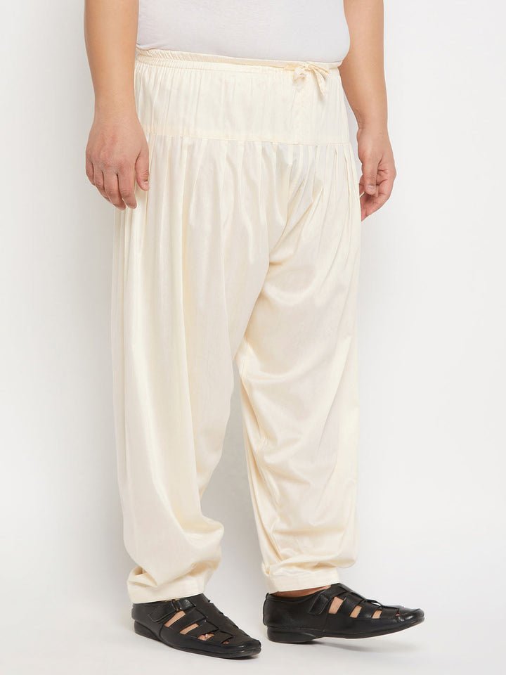 VASTRAMAY Men's Plus Size Cream Cotton Blend Patiala