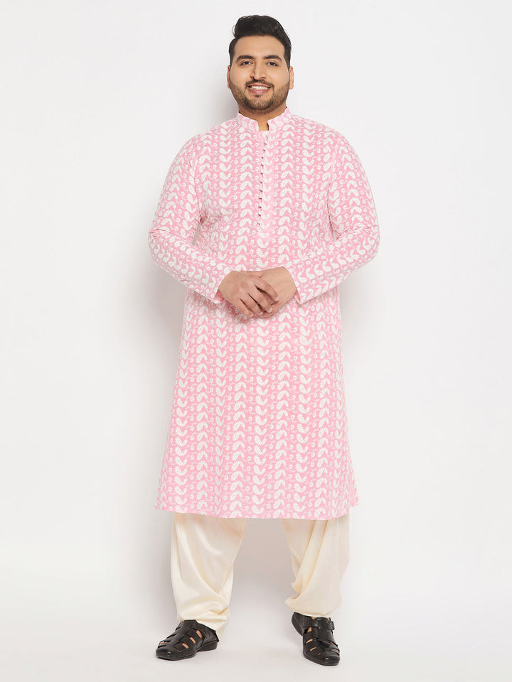 VASTRAMAY Men's Plus Size Cream Cotton Blend Patiala