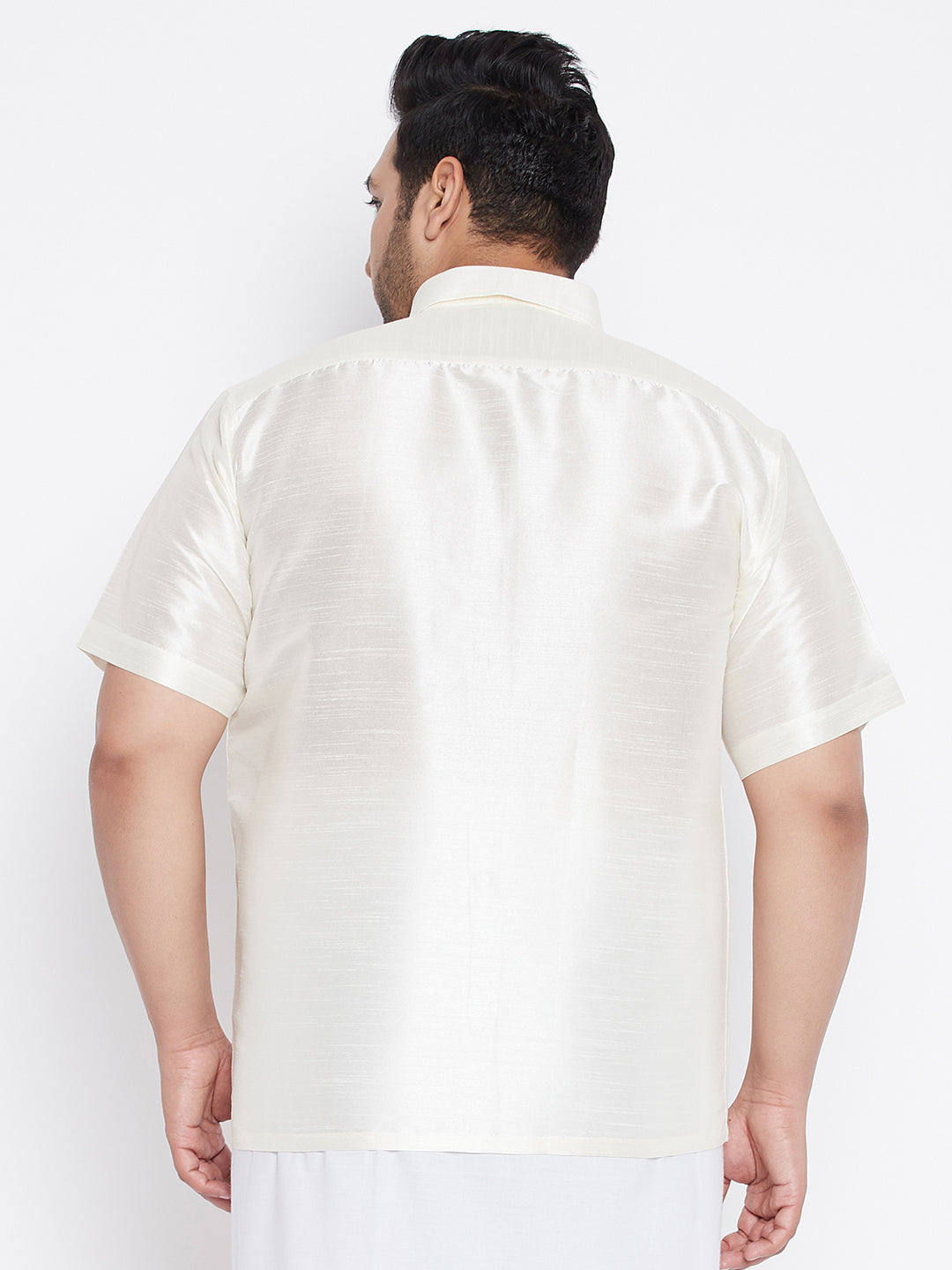 VASTRAMAY Men's Plus Size Cream Silk Blend Ethnic Shirt