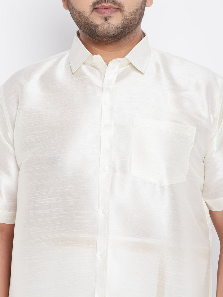 VASTRAMAY Men's Plus Size Cream Silk Blend Ethnic Shirt