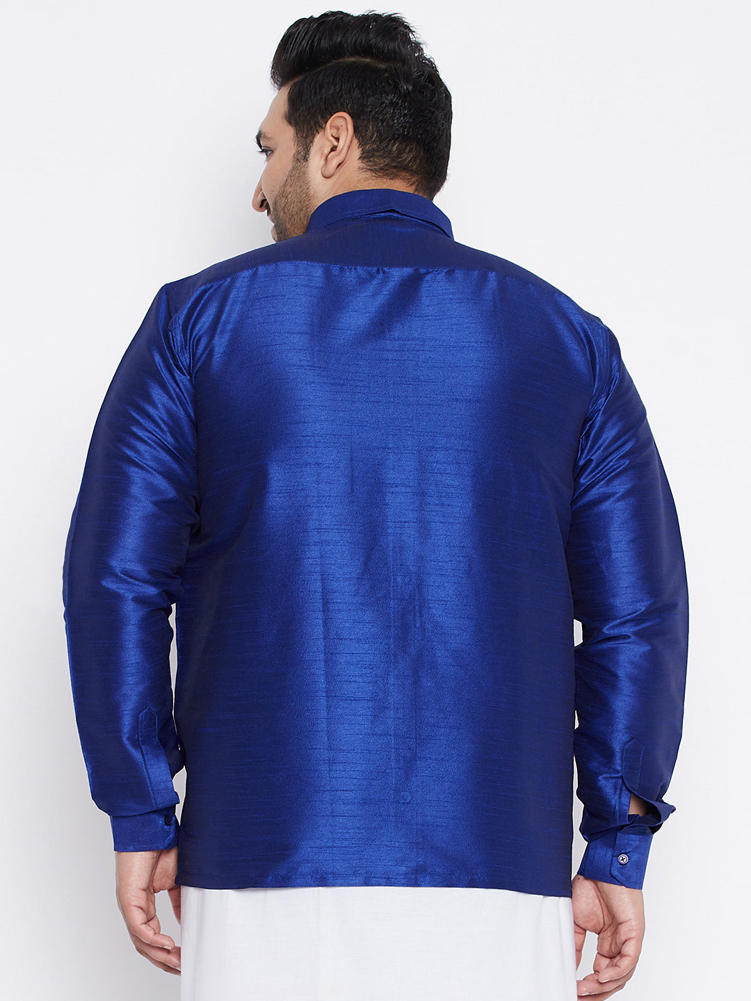 VASTRAMAY Men's Plus Size Blue Silk Blend Ethnic Shirt