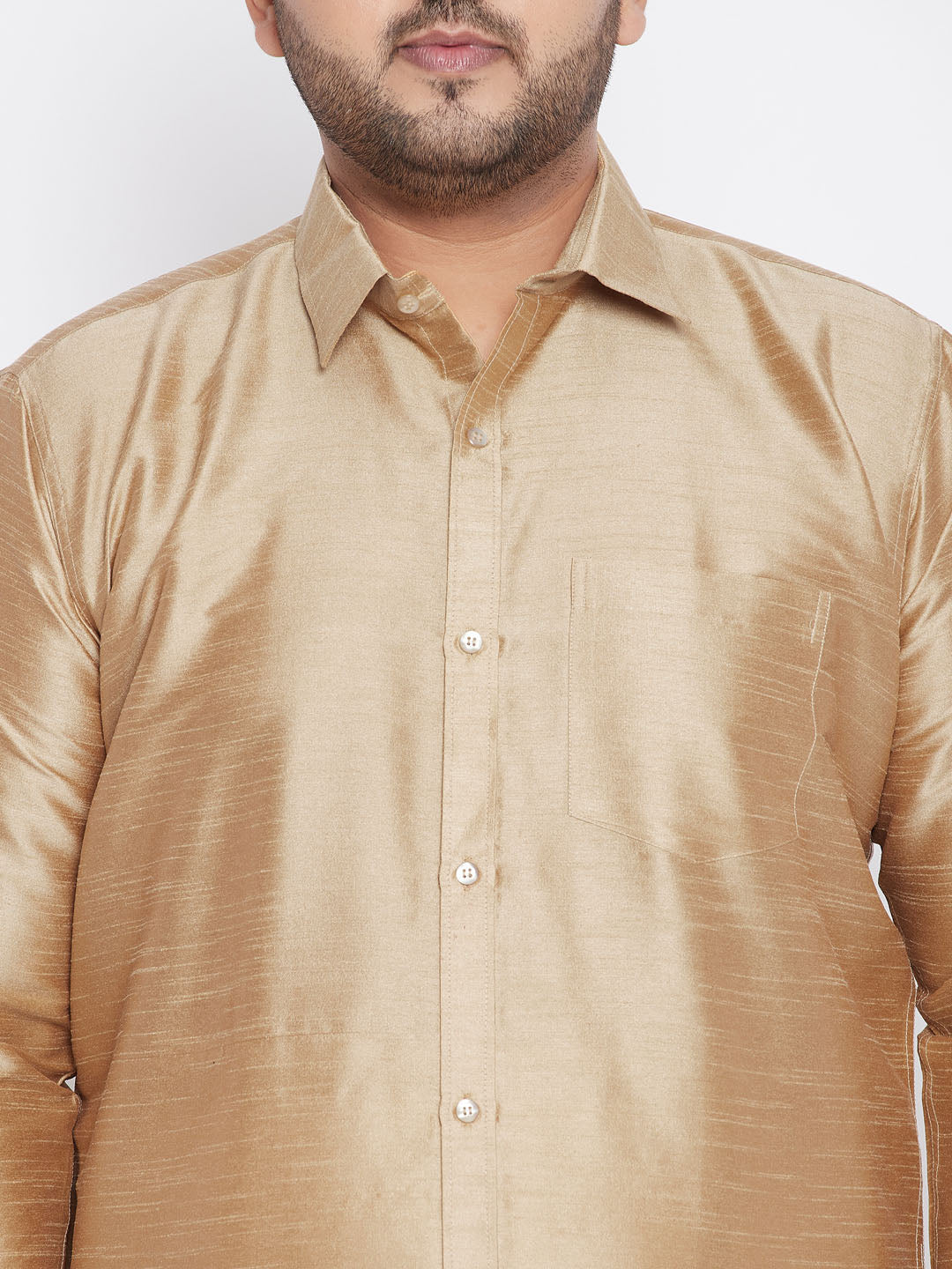 Men's Plus Size Rose Gold Silk Blend Ethnic Shirt