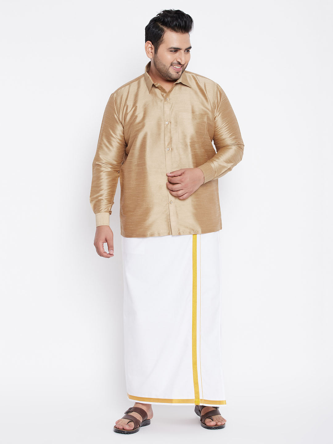 Men's Plus Size Rose Gold Silk Blend Ethnic Shirt