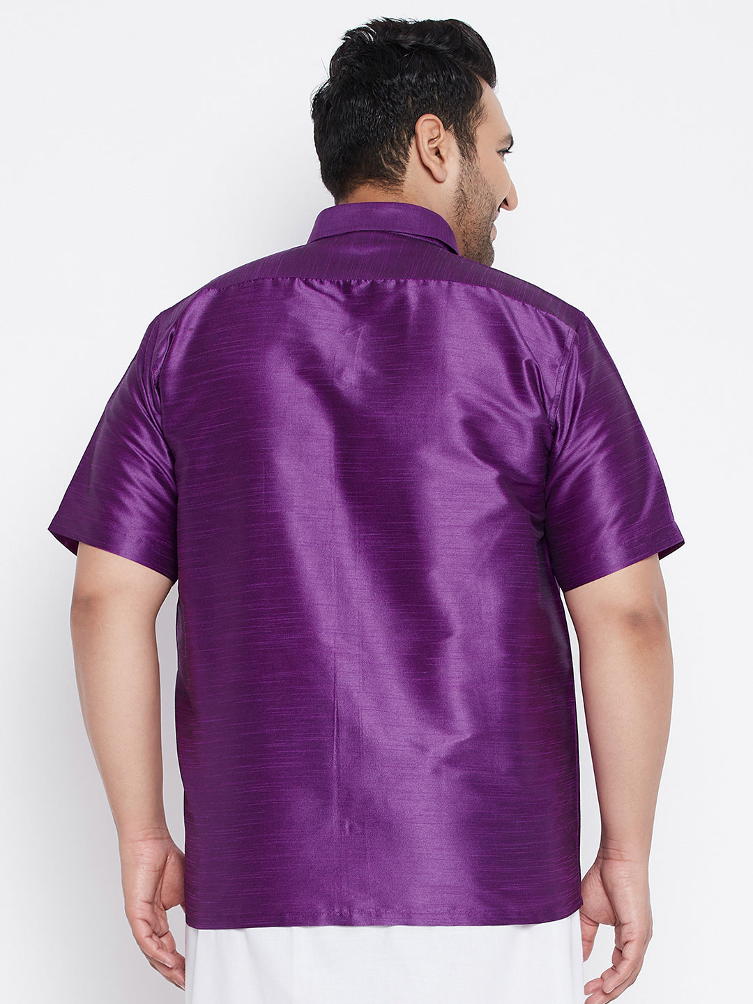 VASTRAMAY Men's Plus Size Purple Silk Blend Ethnic Shirt