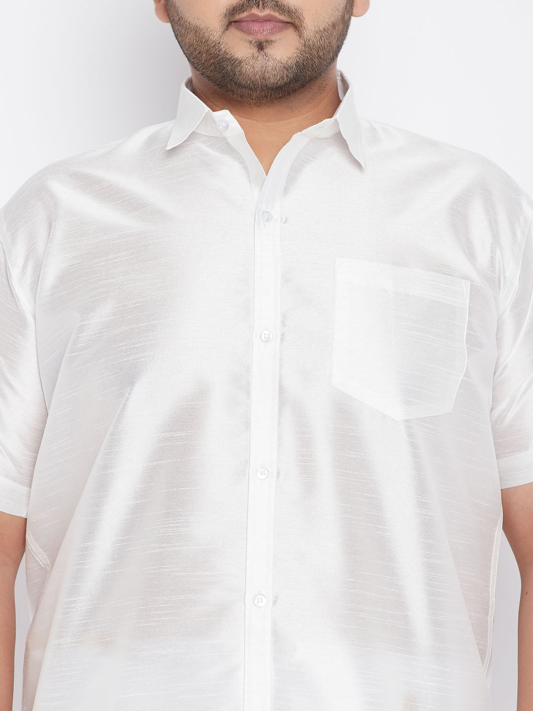 VASTRAMAY Men's Plus Size White Silk Blend Ethnic Shirt