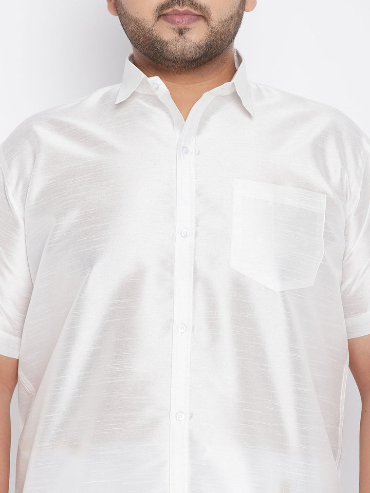 VASTRAMAY Men's Plus Size White Silk Blend Ethnic Shirt