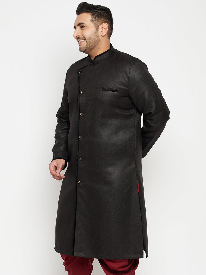 VASTRAMAY Men's Plus Size Black Sherwani Only Top