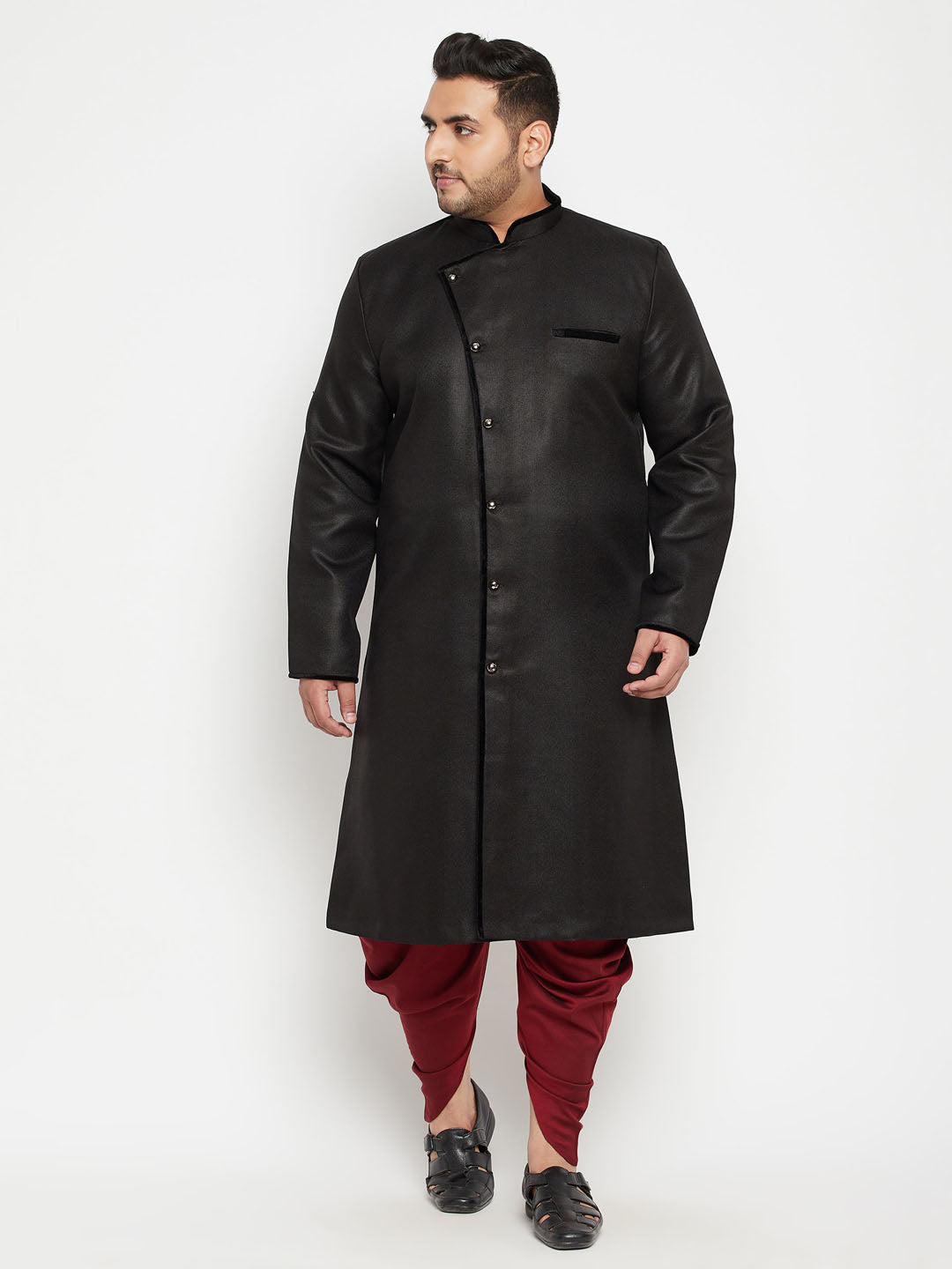 VASTRAMAY Men's Plus Size Black Sherwani Only Top