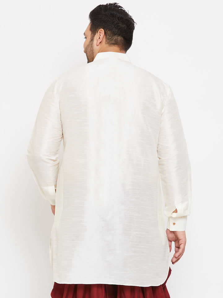 VASTRAMAY Men's Plus Size Cream Silk Blend Curved Kurta