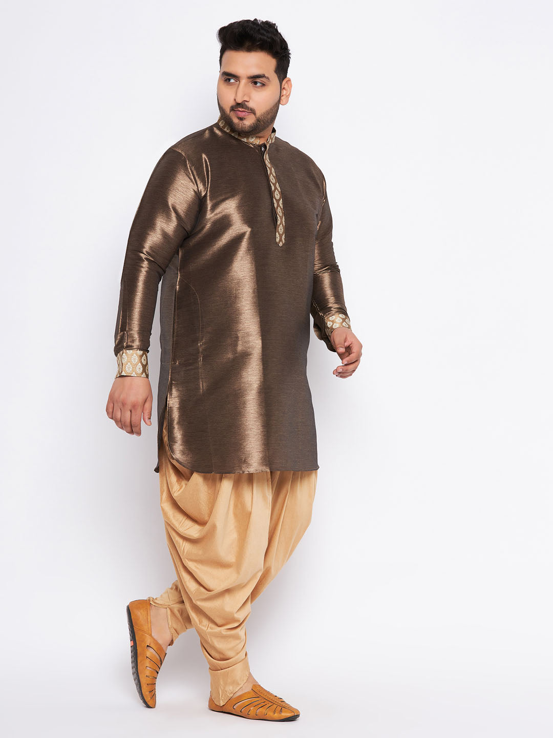 Vastramay Gold Silk Blend Kurta And Dhoti Set - Traditional Indian attire for special occasions