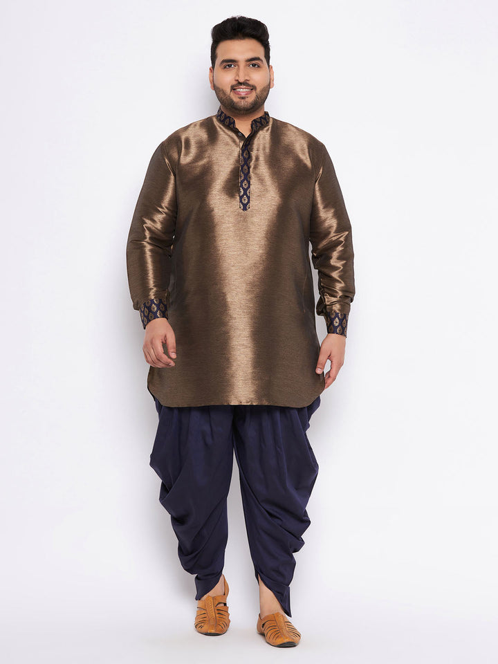 Elegant VASTRAMAY Men's Plus Size Navy Blue Silk Blend Curved Kurta And Dhoti Set outfit