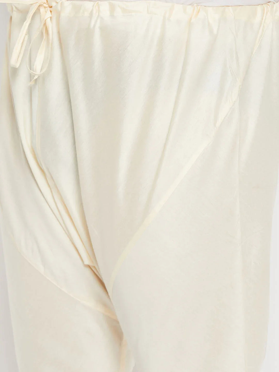 Men's Plus Size Cream Viscose Solid Relax Fit Churidar