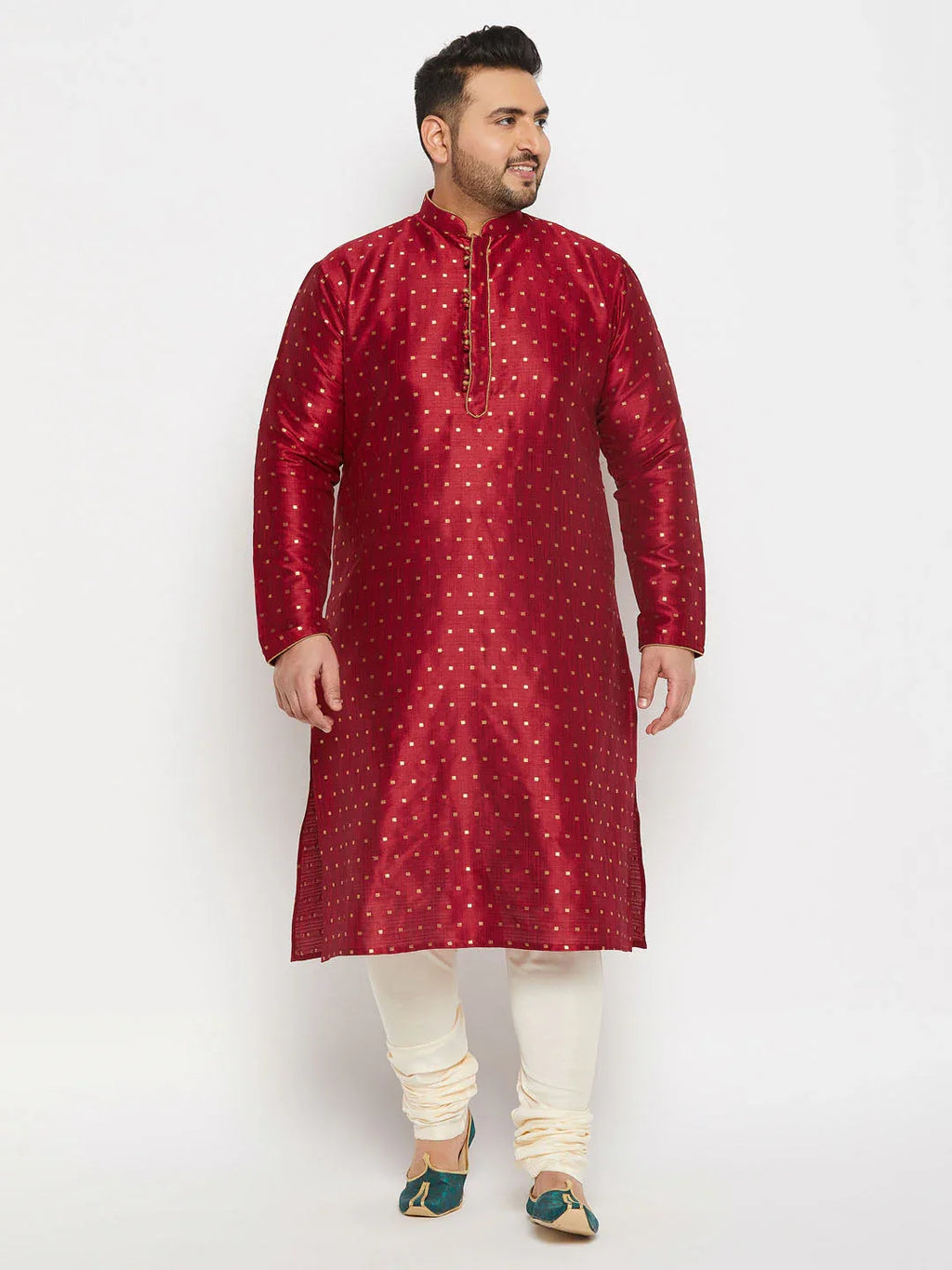 Men's Plus Size Cream Viscose Solid Relax Fit Churidar