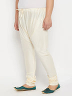 Men's Plus Size Cream Viscose Solid Relax Fit Churidar