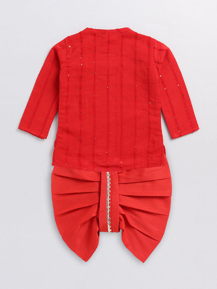 VASTRAMAY Boys Red Chanderi  Ethnic Combo Set