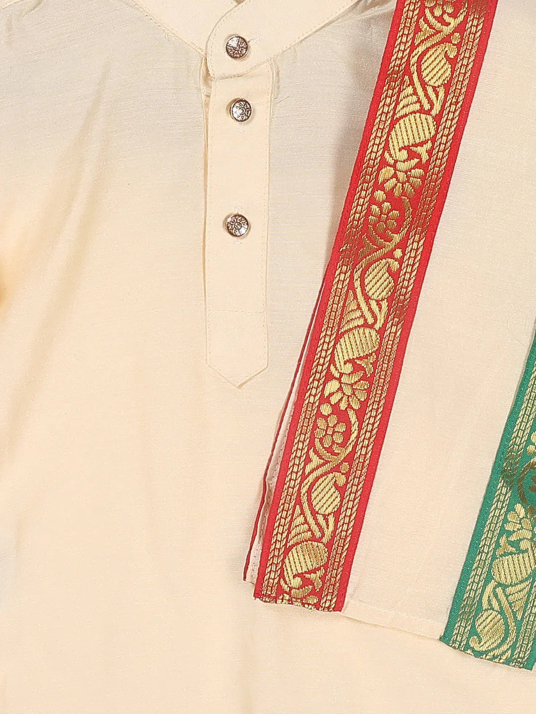 Boy's Gold-Toned Kurta With Dhoti Pants & With Dupatta