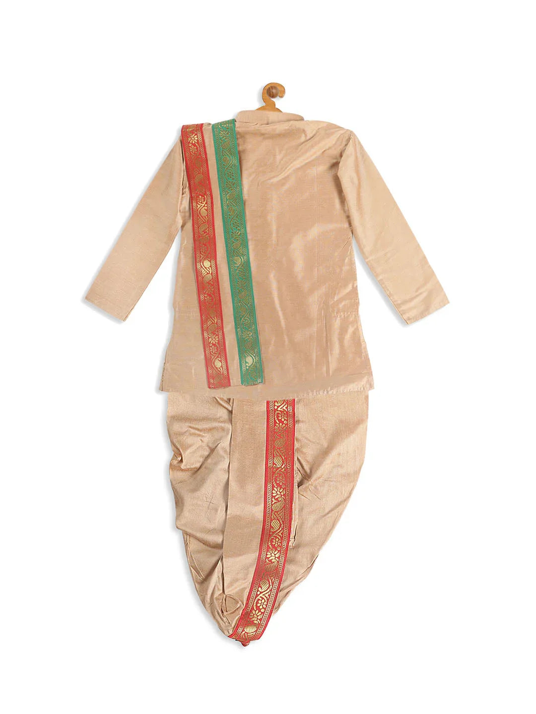 Boy's Rose Gold Kurta With Dhoti Pants & With Dupatta Set