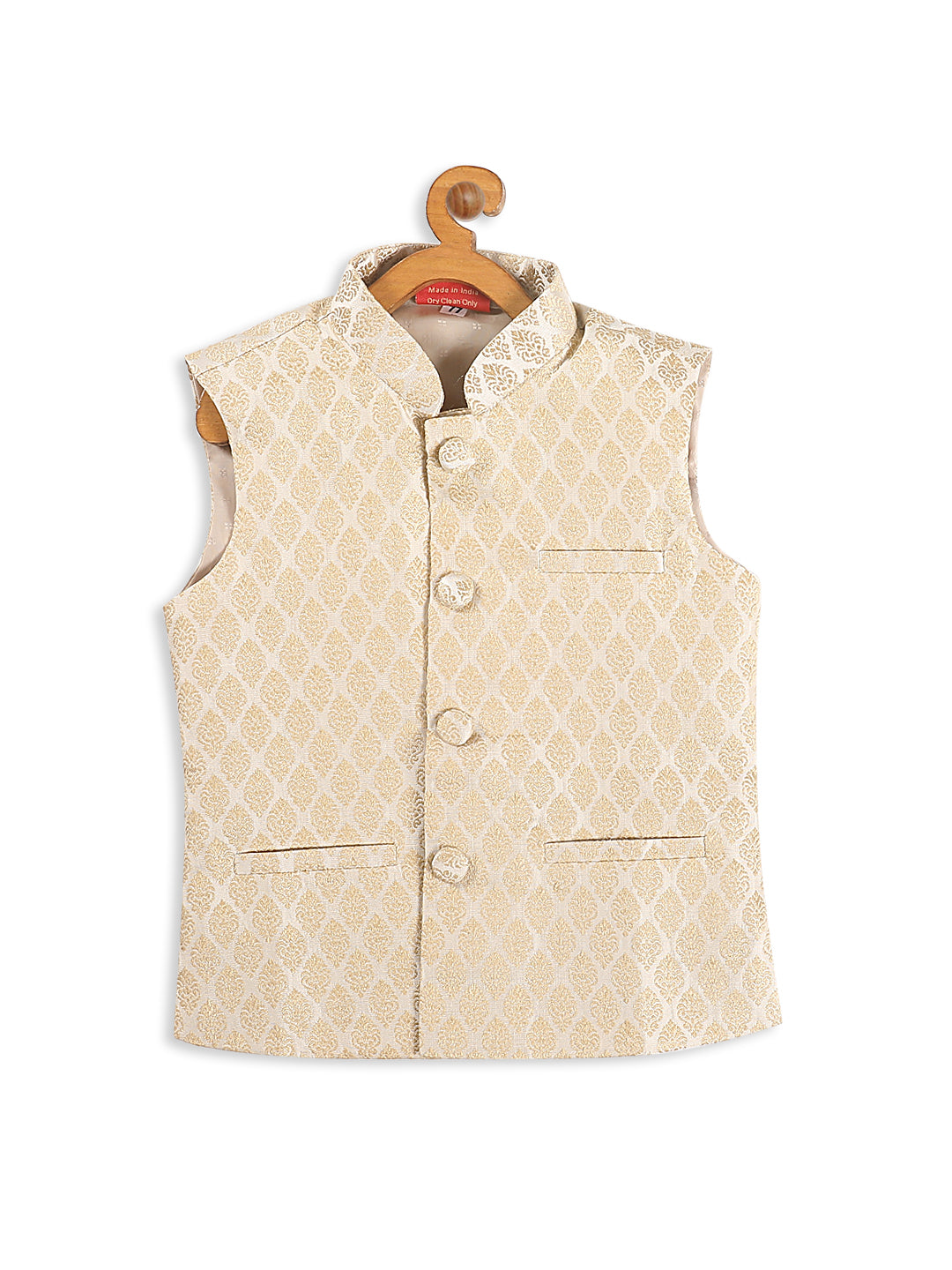 VASTRAMAY SISHU Boy's Cream Woven Design Nehru Jacket - qivii