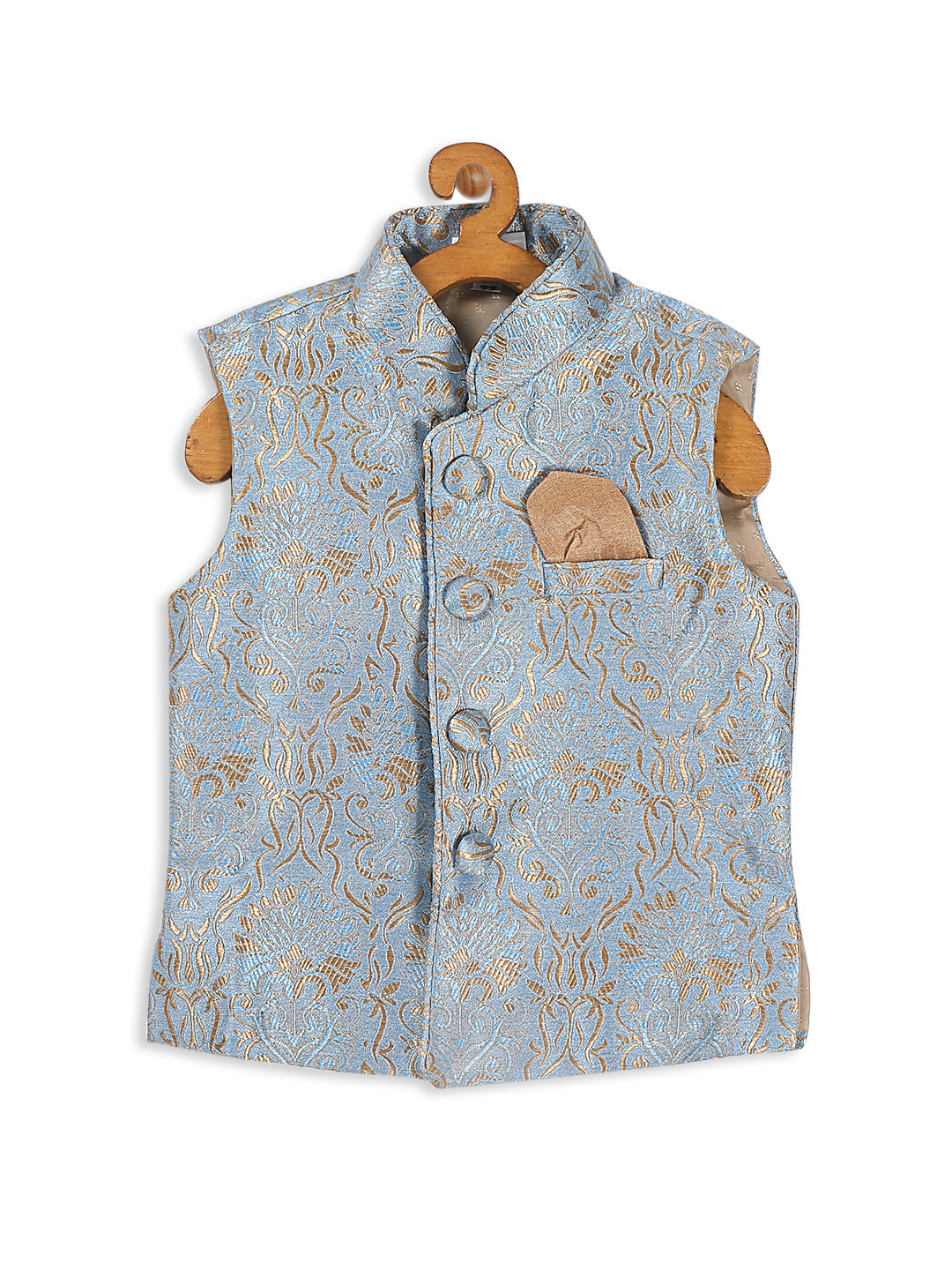 VASTRAMAY SISHU Boy's Grey & Gold -Colored Woven Design Nehru Jacket - qivii