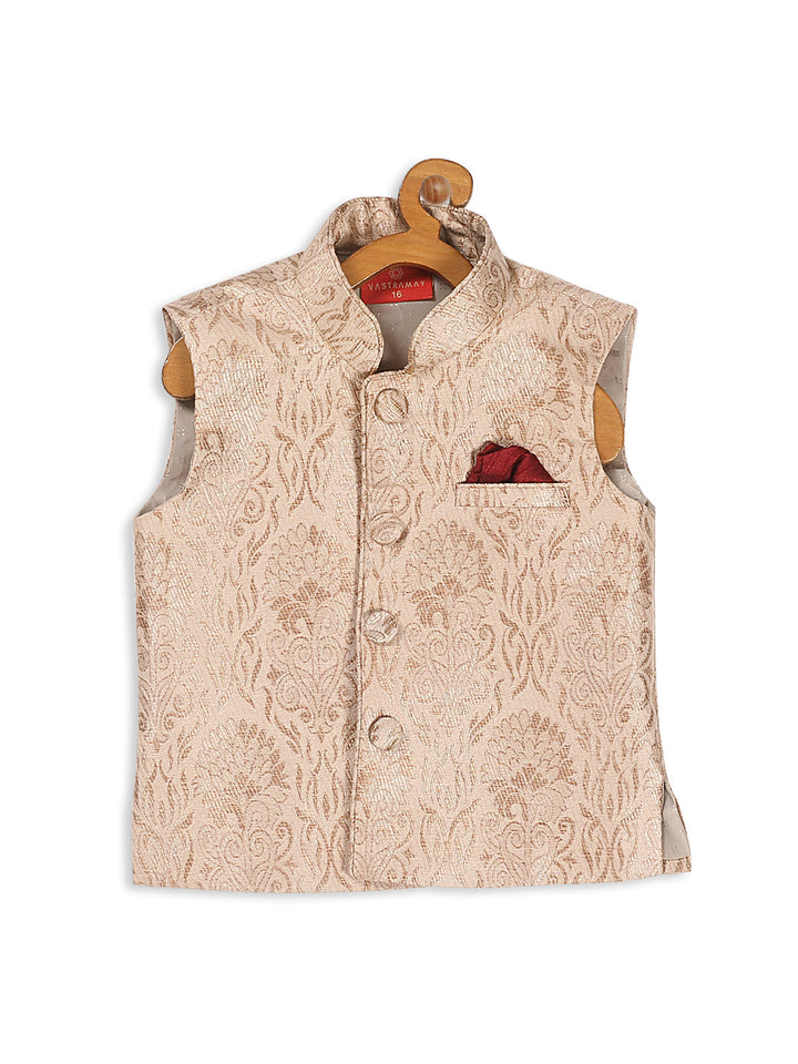 VASTRAMAY Boy's Rose Gold Silk Blend Nehru Jacket