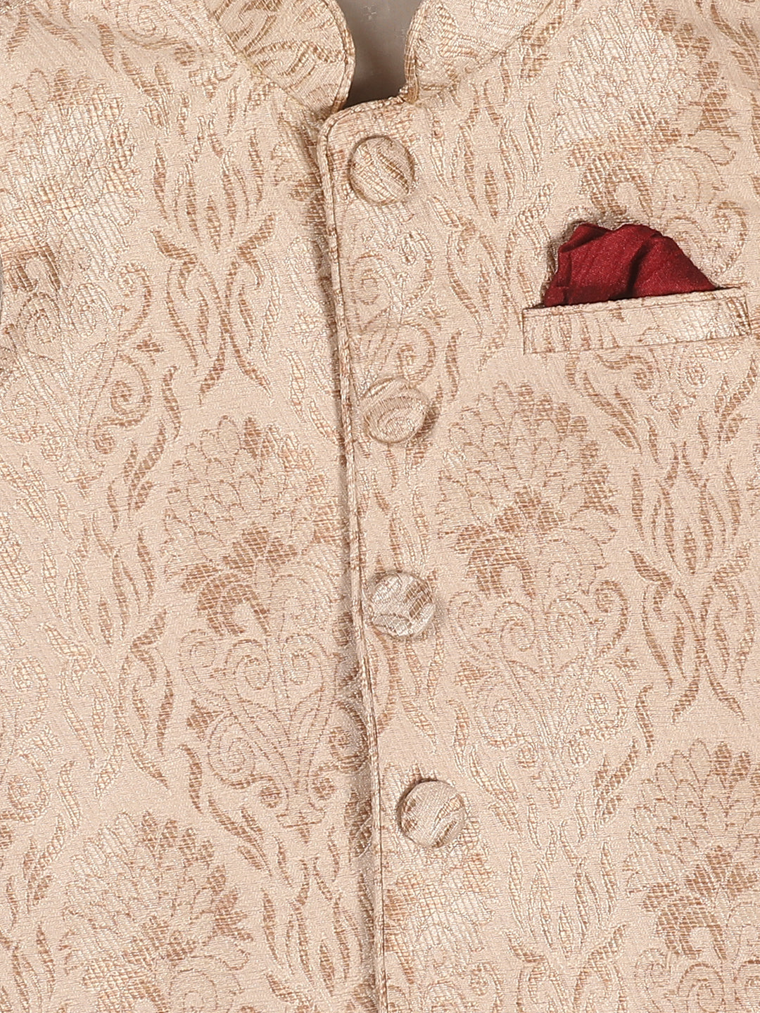 VASTRAMAY Boy's Rose Gold Silk Blend Nehru Jacket