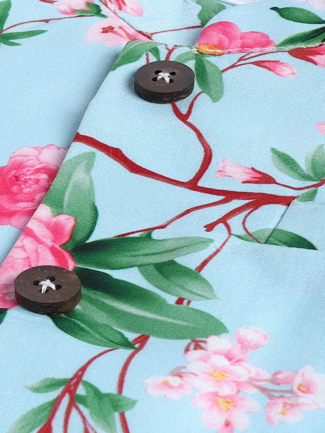 Boy's' Jacket With Yellow Floral Printed Cotton Kurta Pyjama Set