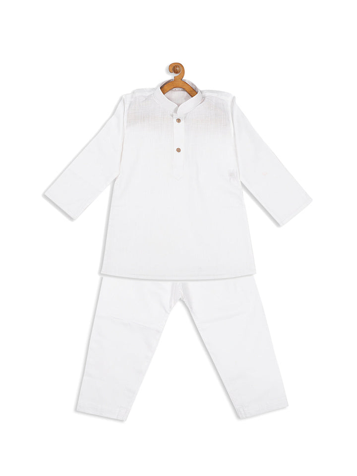 VASTRAMAY Boy's White Kurta With White Pyjama Set