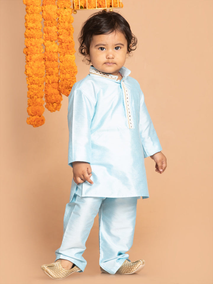 VASTRAMAY SISHU Boys' Aqua Blue Viscose Kurta and Pyjama Set