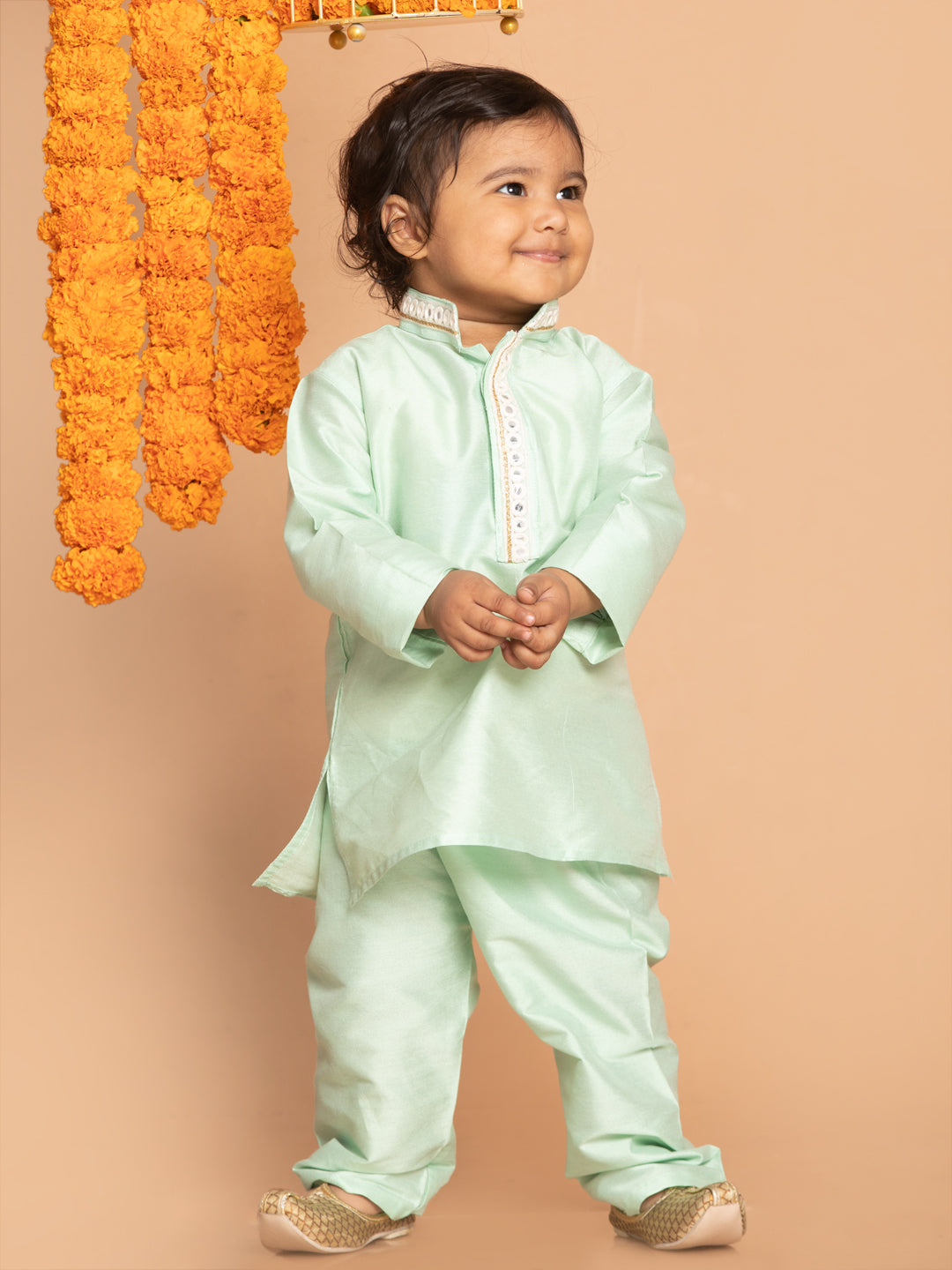 VASTRAMAY SISHU Boys' Green Viscose Kurta and Pyjama Set