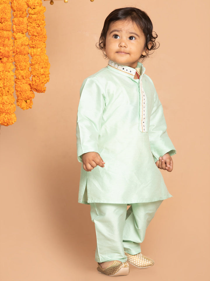 VASTRAMAY SISHU Boys' Green Viscose Kurta and Pyjama Set