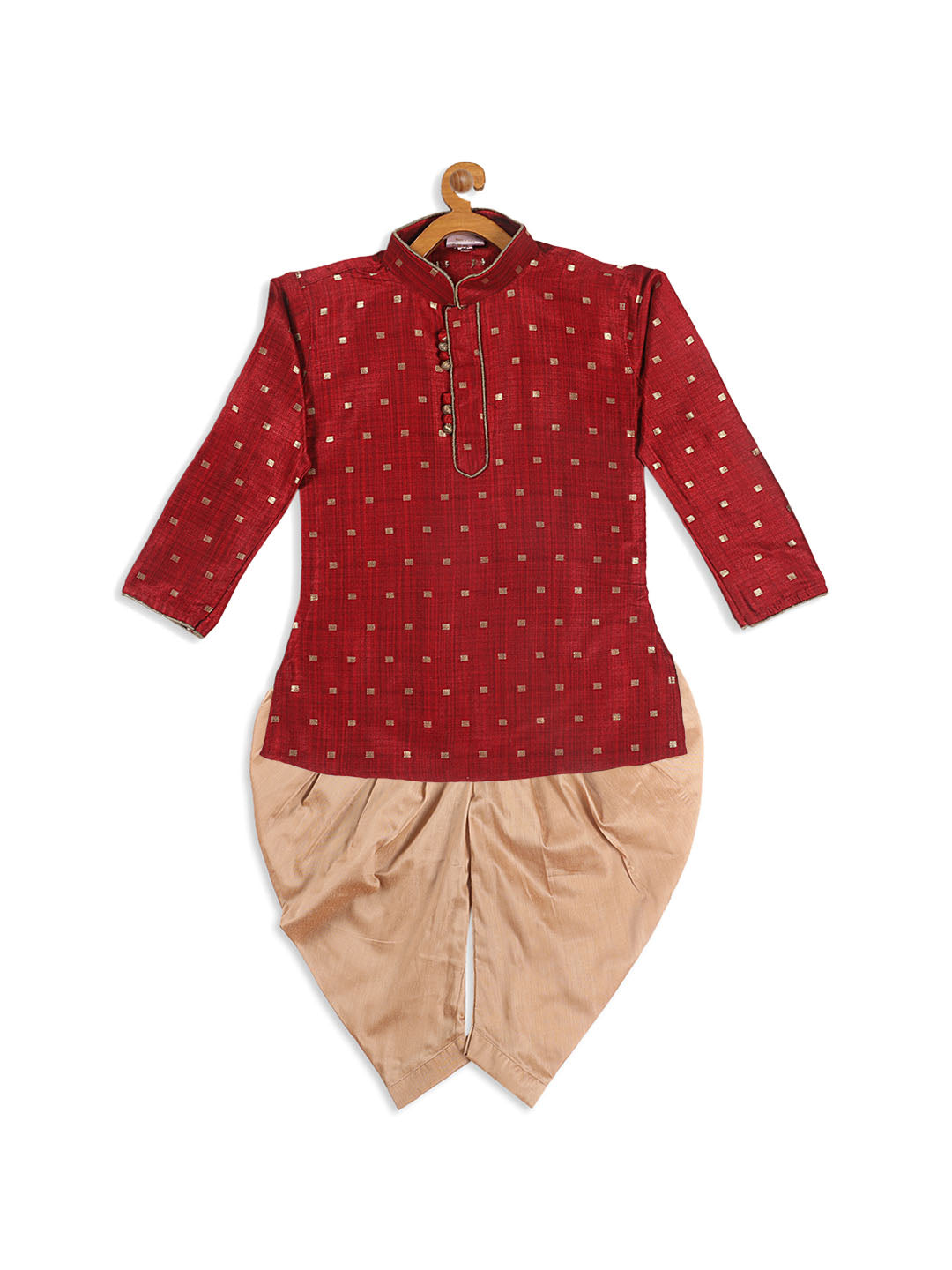 VASTRAMAY Boy's Maroon Kurta with Dhoti Pant Set