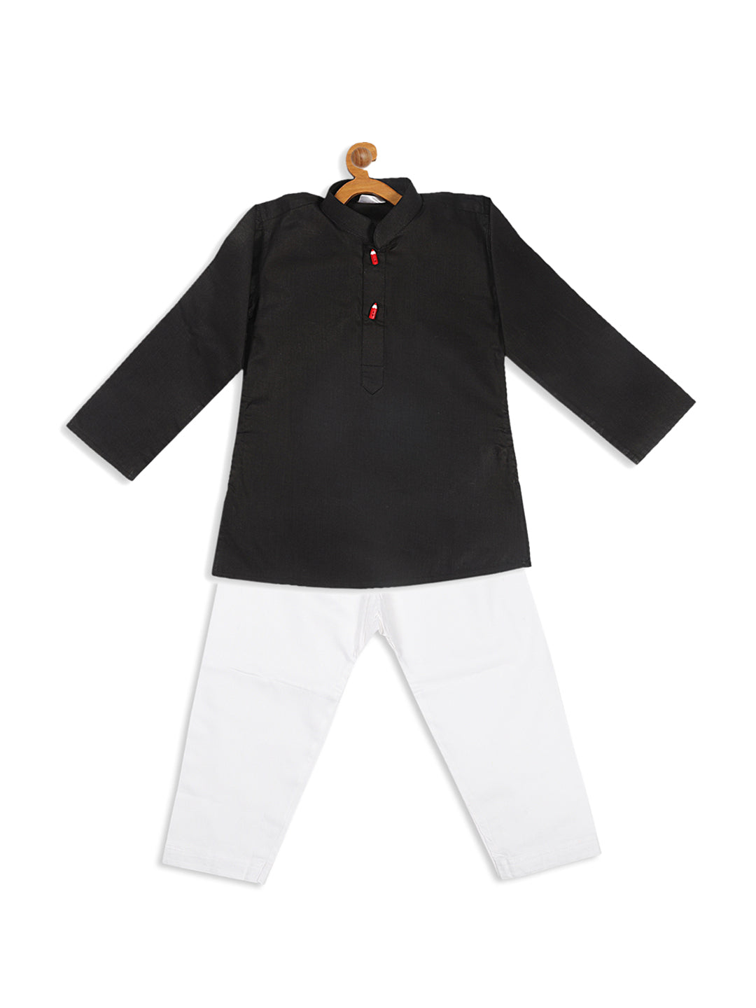 VASTRAMAY Boy's Black Kurta With White Pyjama Set - qivii
