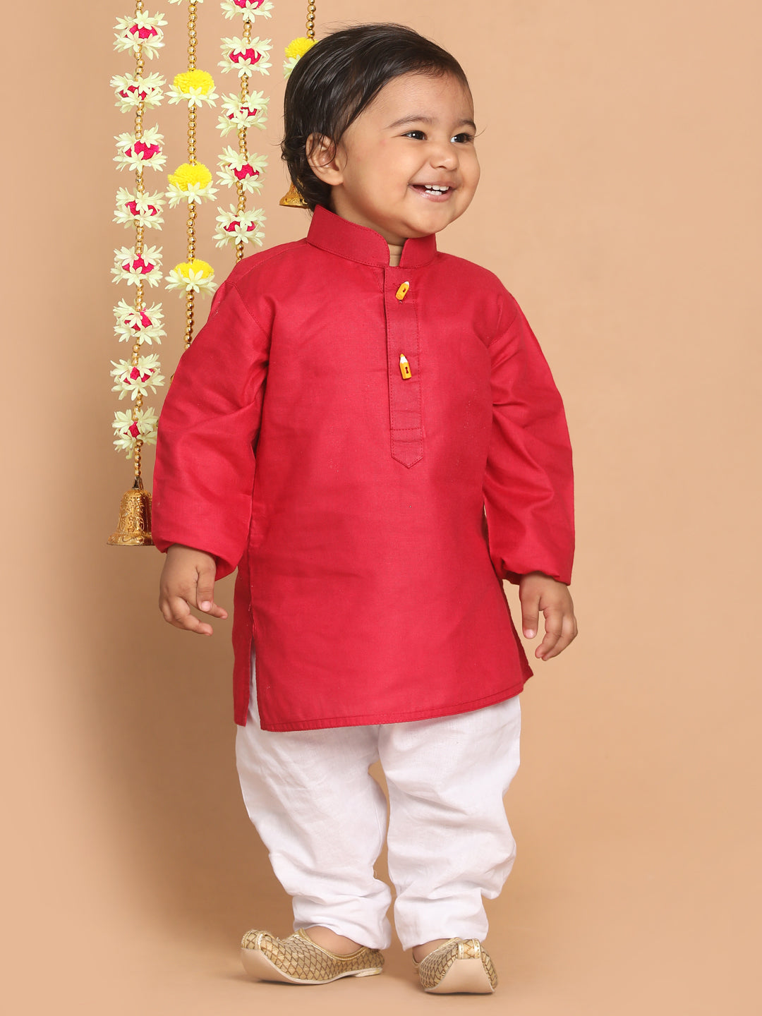 VASTRAMAY Boy's Maroon Kurta With White Pyjama Set - qivii