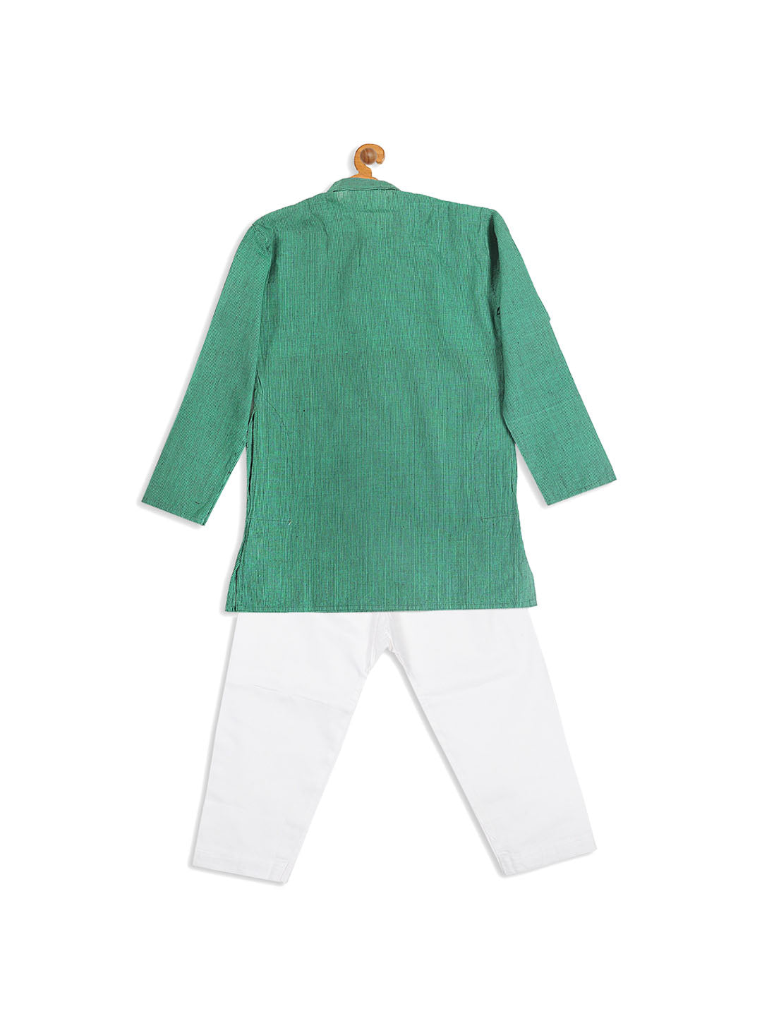 VASTRAMAY Boy's Green Striped Pure Cotton Kurta With Pyjama Set - qivii