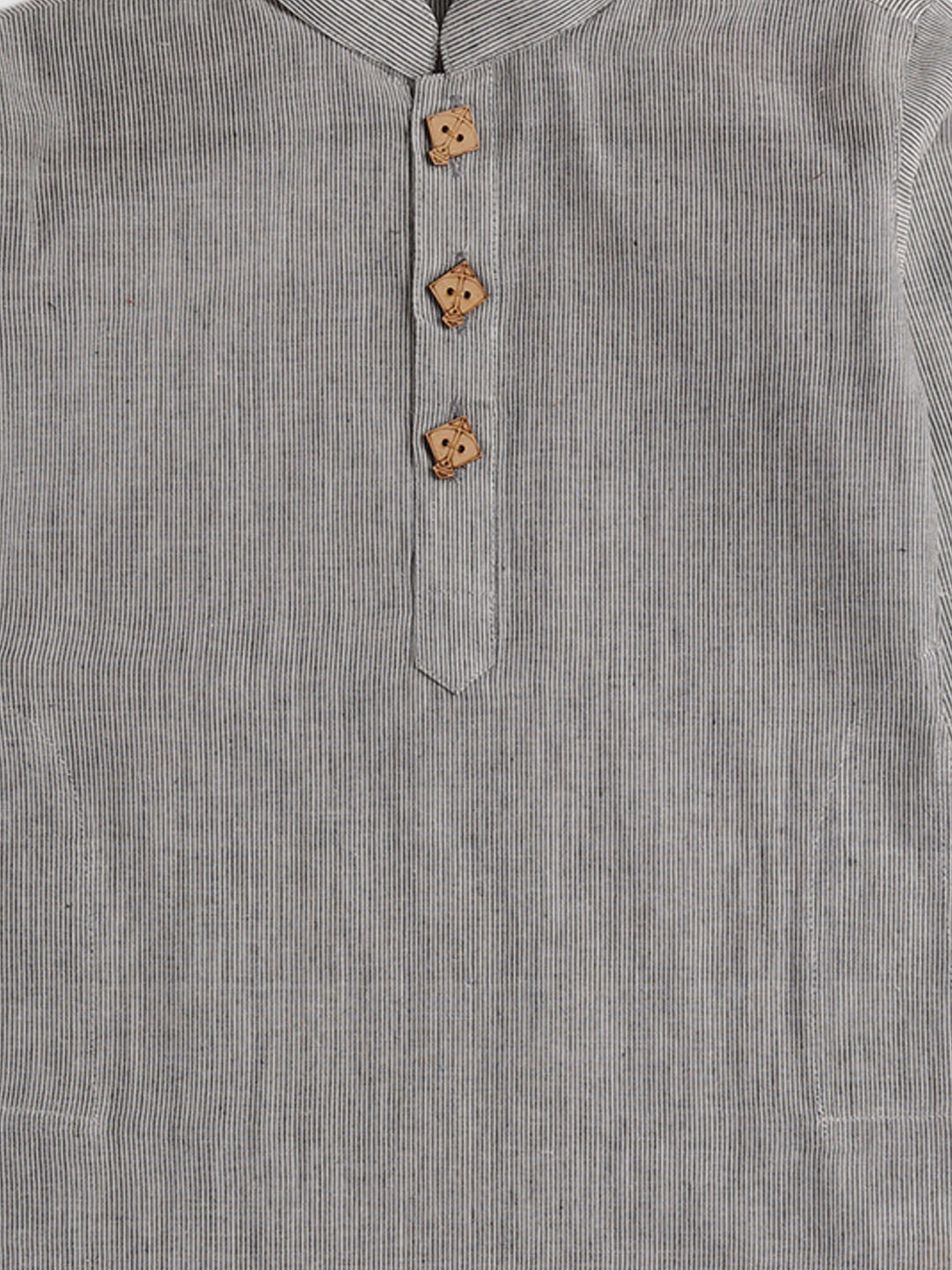 VASTRAMAY Boy's Grey Striped Pure Cotton Kurta - qivii