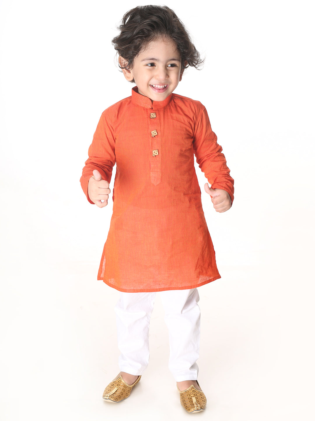 VASTRAMAY Boy's Red Striped Pure Cotton Kurta - qivii