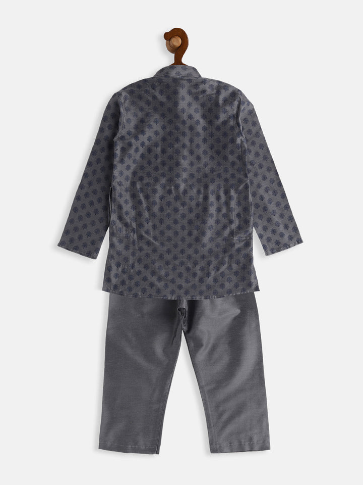 VASTRAMAY Boys Grey Cotton Blend Kurta Pyjama Set